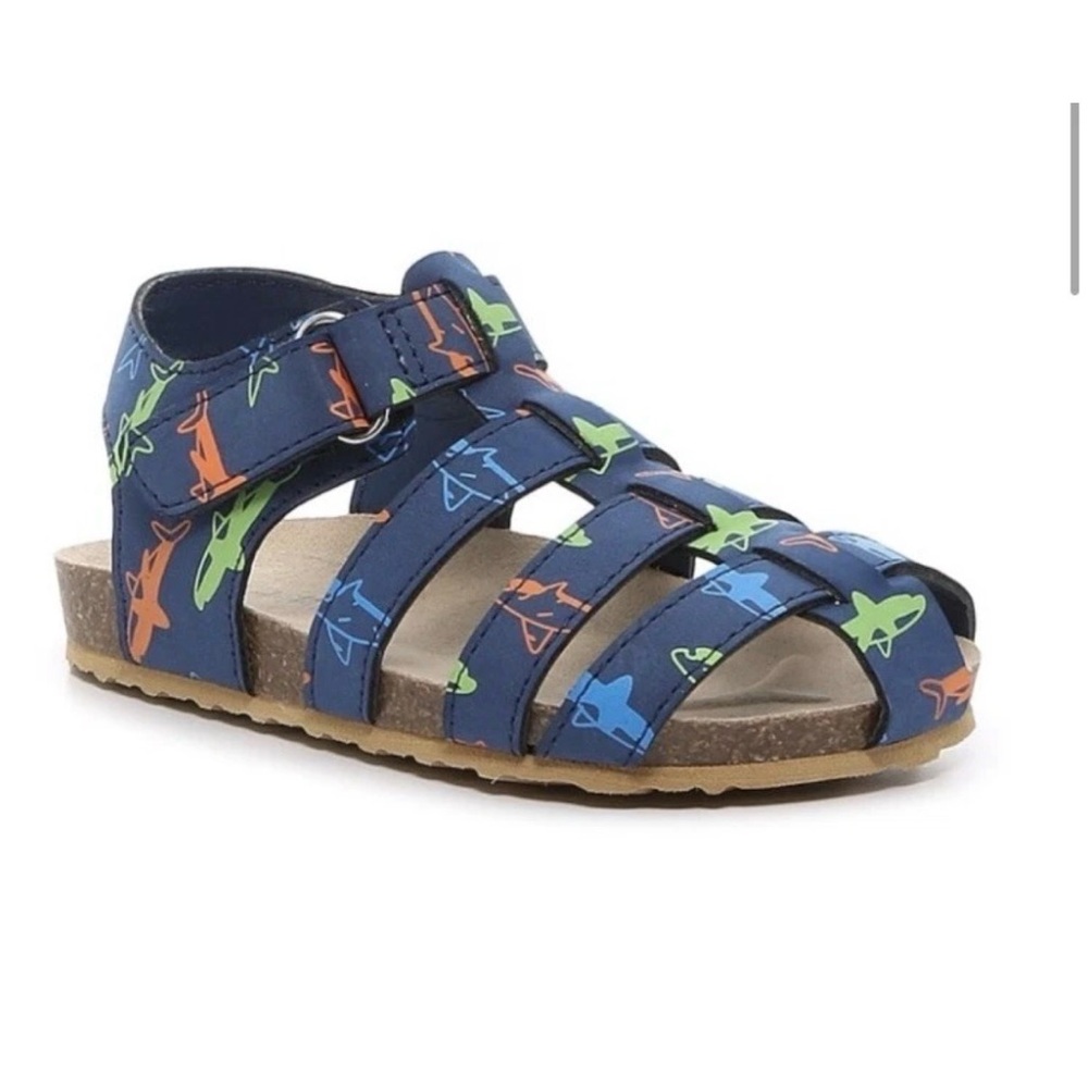 Max + Jake Toddler Shark Sandals Size 7C Navy Cork Footbed Boys Summer Shoes